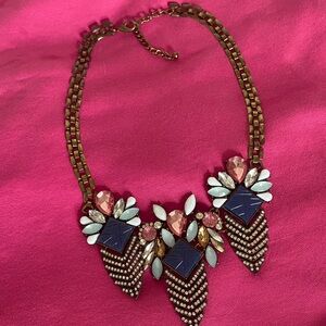 Statement Rhinestone Bib Necklace Pink Blue Bronze Gold Tone Boho Y2K